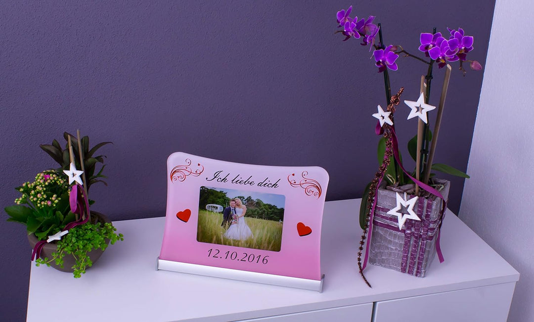 Acrylglas Schild"Ich liebe dich", mit persönlichem Fotodruck auf 6 mm Glas/personalisierbar Uv-druck