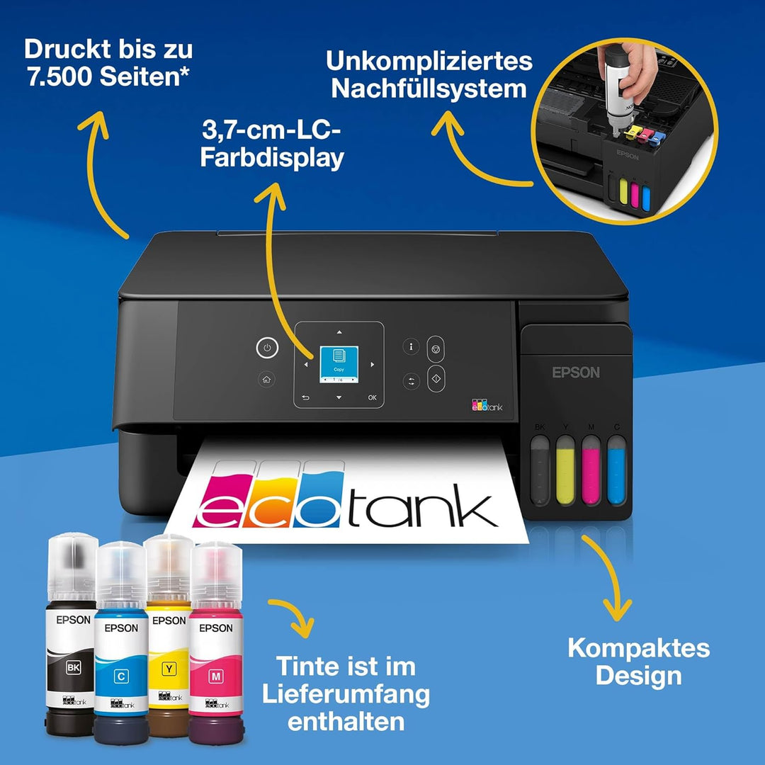 Epson EcoTank ET-2922 | Für vielbeschäftigte Haushalte | Wi-Fi | A4 | Drucken, Kopieren, Scannen | L