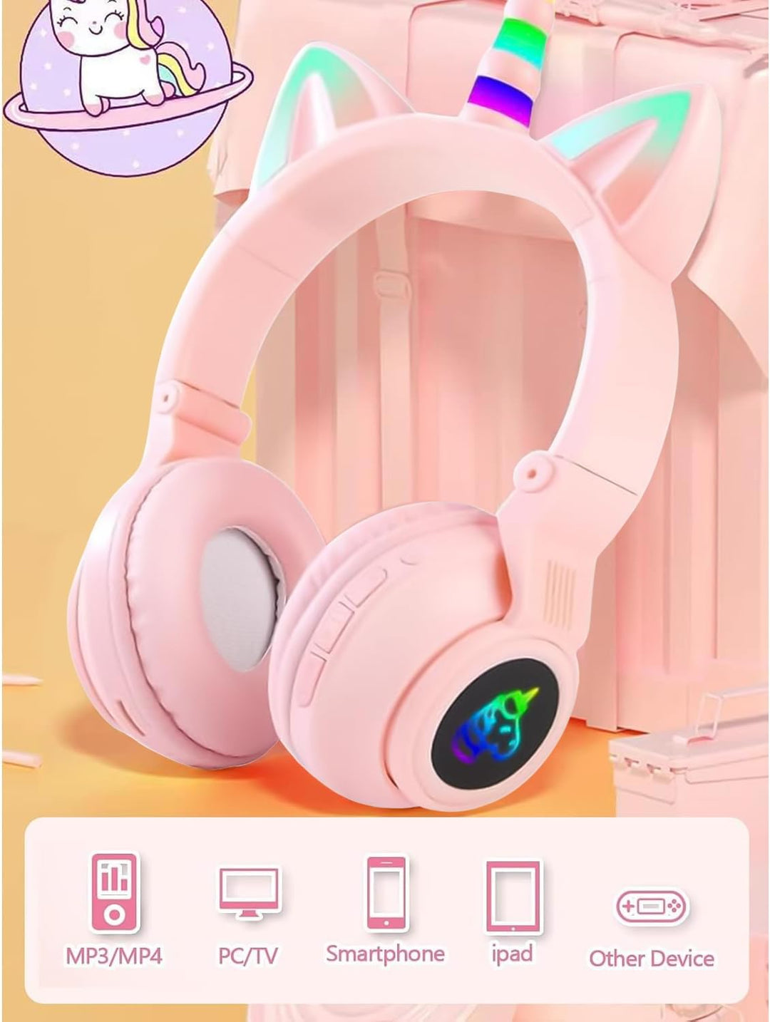 Katzenohr Kopfhörer Kindergeburtstag Geschenke Kind LED Katzenohren Einhorn Bluetooth Kabellose Over