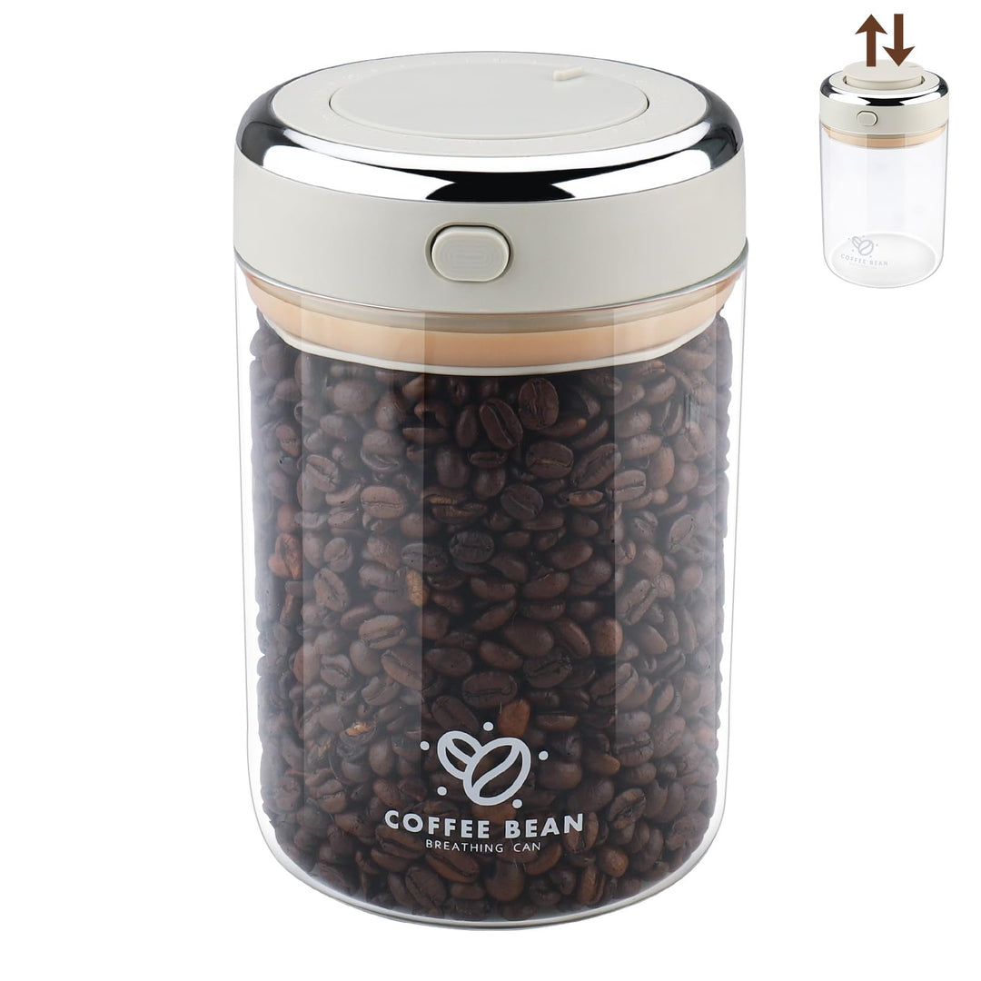 Kaffeedose Luftdicht, 1100ml Vakuum Kaffeebehälter aus Hochwertigem Glas für Kaffeebohnen, Pulver, T
