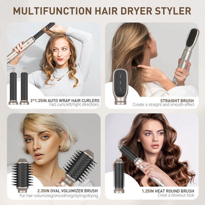 TANSHINE 6 in 1 Auto Hair Wrap Hairstyler, Heissluftbürste Volumen Fföhnbürste Warmluftbürste Stylin