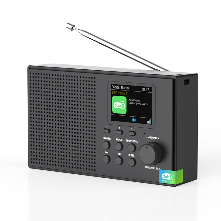 Tragbarer DAB DAB+ Radio mit Bluetooth, UKW Digital Radio, FM Wiederaufladbar Radio mit 2,4" Farbdis