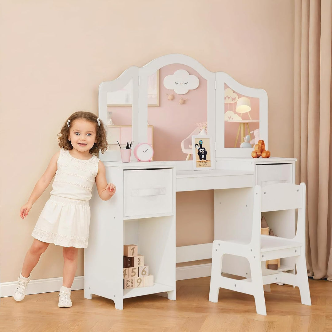 Clevich 2 in 1 Schminktisch Kinder, Kinderschminktisch mit Abnehmbarem Spiegel, Prinzessin Frisierti