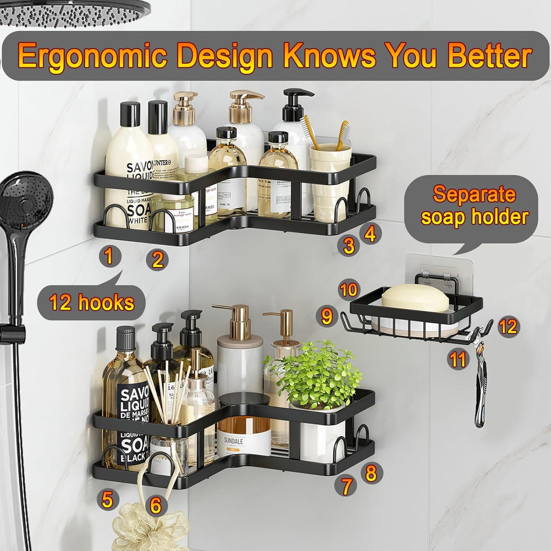 ZVZM Duschablage Ohne Bohren Schwarz Edelstahl, Duschregal Ecke 3 Stück, Duschkörbe & Duschablagen,