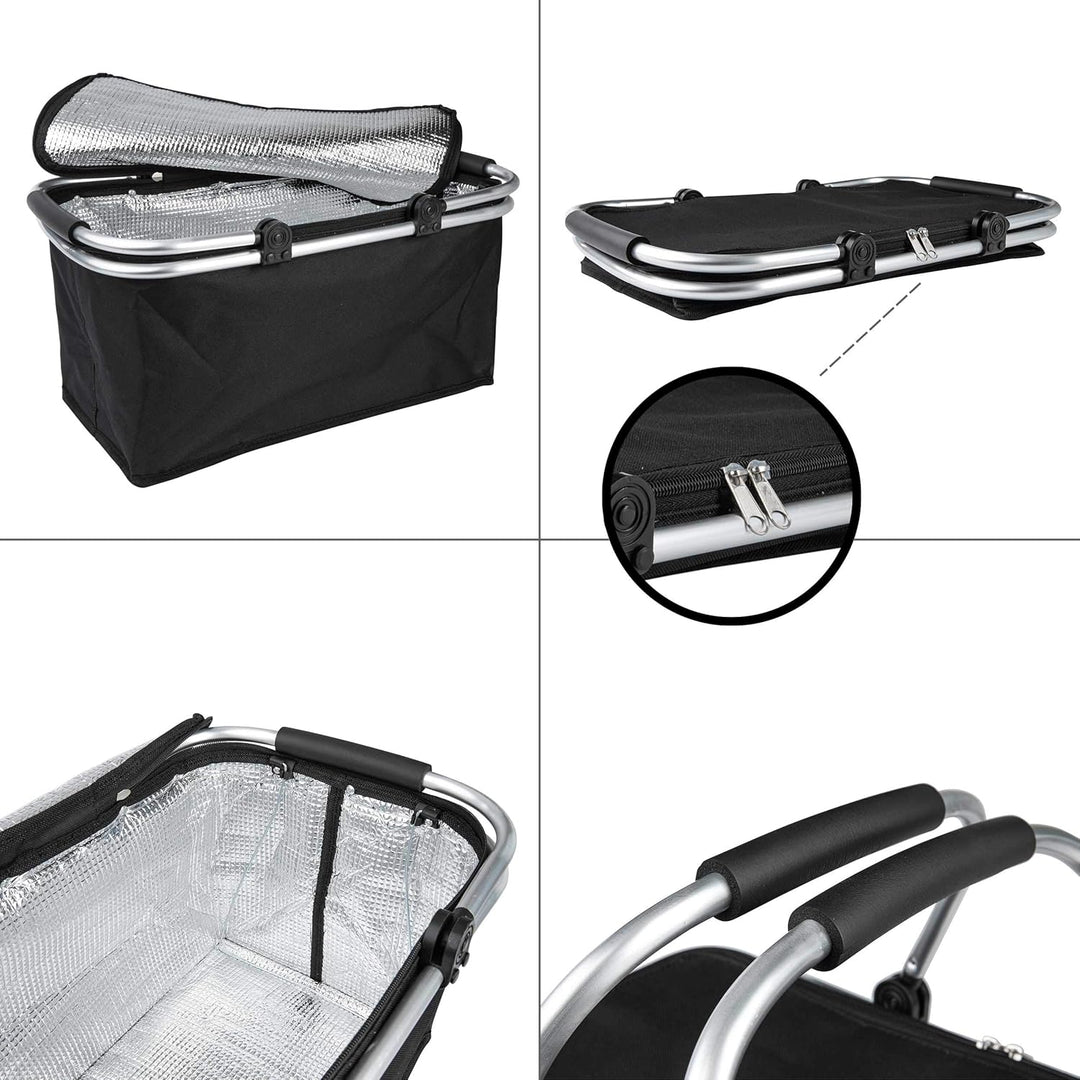 ONVAYA® Einkaufskorb faltbar mit Kühlfunktion | schwarz/gelb/blau | Faltkorb mit Deckel | Isolierkor