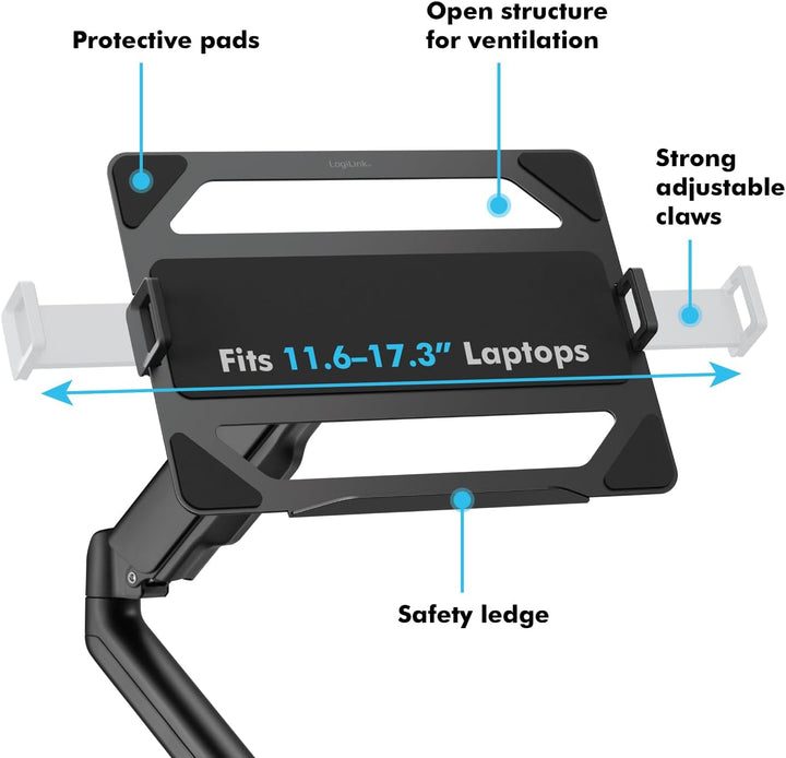 LogiLink BP0203 - Laptop Halterung für Monitorarme, passend für Geräte von 11,6–17,3", max. 9 kg