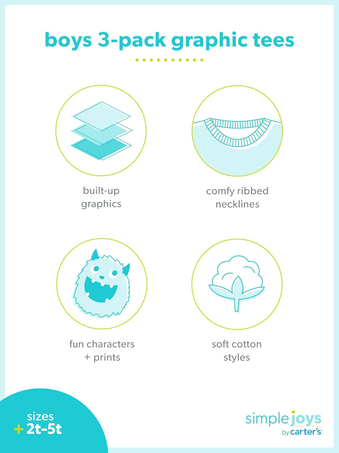 Simple Joys by Carter's Jungen Hemd (3er Pack) 12 Monate Monster Lkws/Streifen/Tarnmuster, 12 Monate