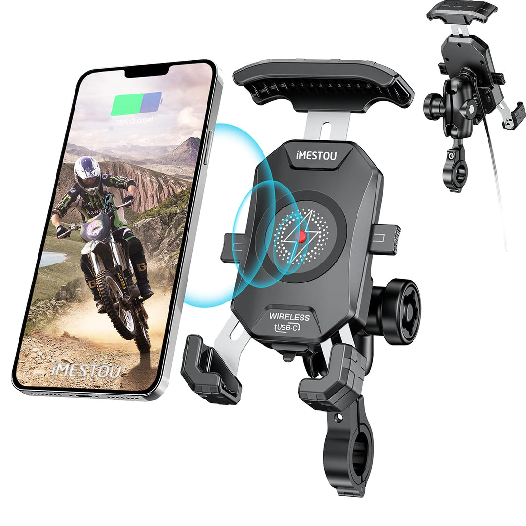iMESTOU Motorrad Kabellose Telefonhalterung Ladegerät mit Qi &amp; USB C Port, Anti-Diebstahl 1 "Ball Le