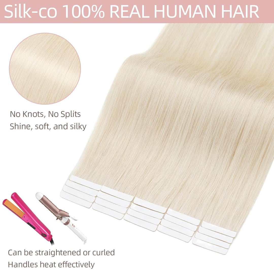 Silk-co Tape Extensions Echthaar 40stk, Remy Tape in Extensions Haarverlängerung, Skin Weft Echthaar