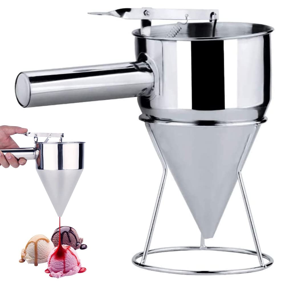 Kolbentrichter, Edelstahl Teigportionierer, Pfannkuchen Teigspender, Batter Trichter, Fülltrichter,