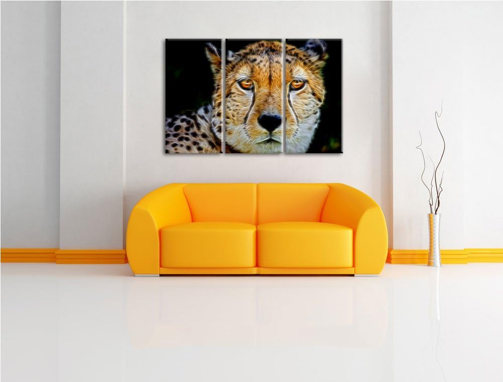 Dark ruhender Gepard NewArt 3-Teiler Leinwandbild 120x80 Bild auf Leinwand, XXL riesige Bilder ferti