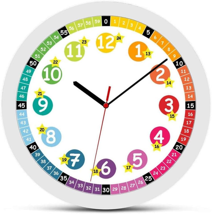 K&L Wall Art Lautlose Kinder Wanduhr Regenbogen Lernuhr für Mädchen und Jungen Kinderwanduhr 30cm Du