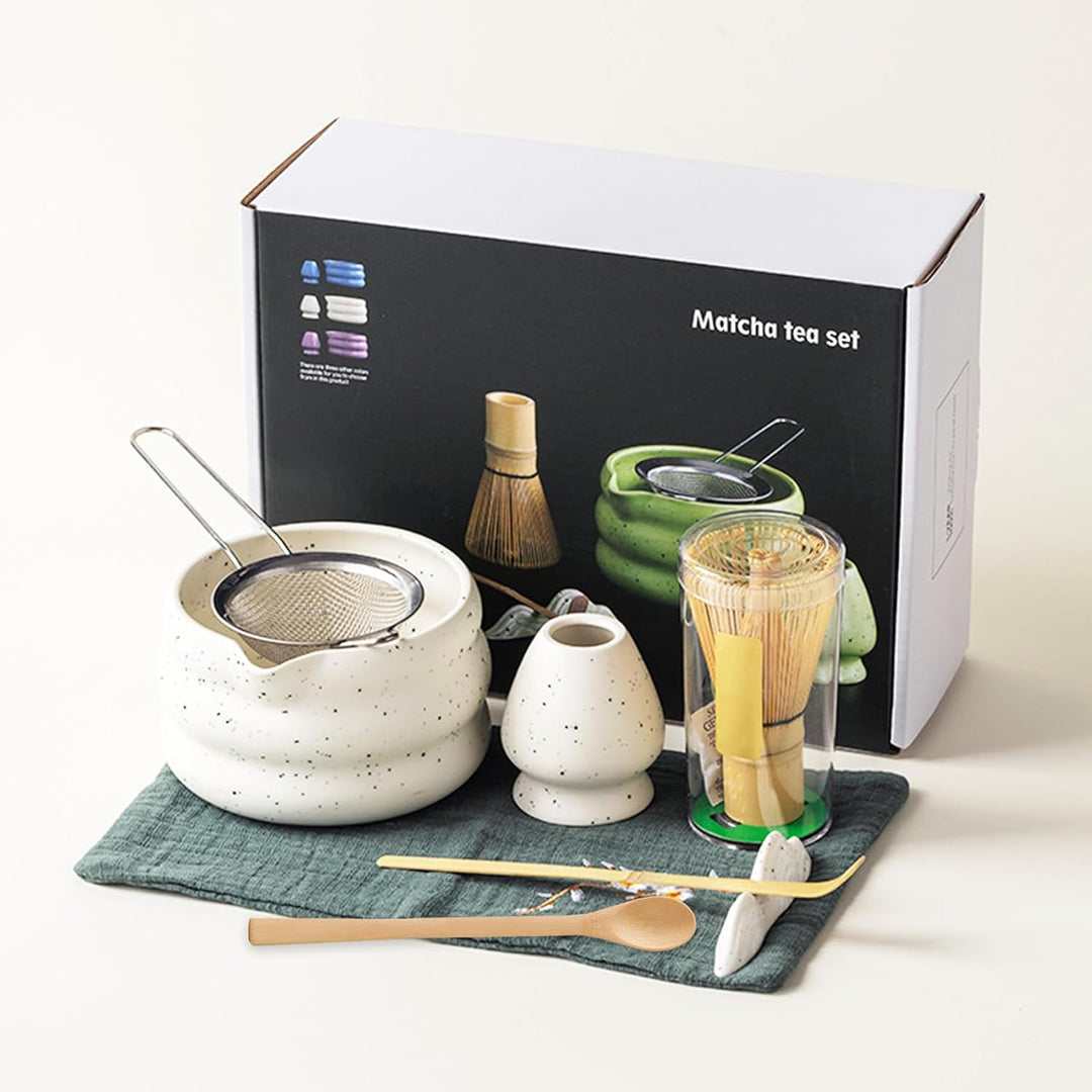 Matcha Tee Set mit Matcha Besen und Schale, Matcha Schneebesen und Keramik Matcha Besen Halter Set v