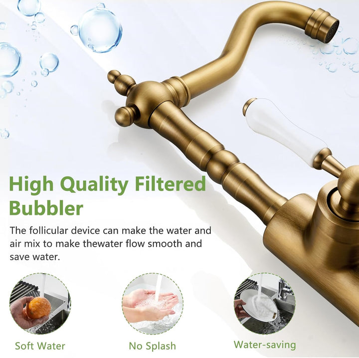 Wasserhahn Küche Antik, Wasserhahn Bad 360° Drehbar, Waschtisch Armaturen Badezimmer Gold Retro, Bad