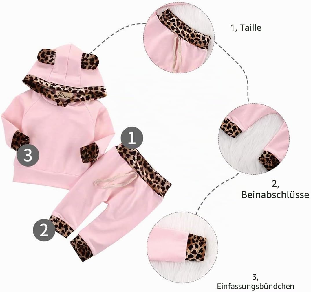 EDOTON Baby Mädchen Outfit 2 Stücke Set Gestreifte Blumen Hoodies mit Tasche Top + Lange Hosen Sweat