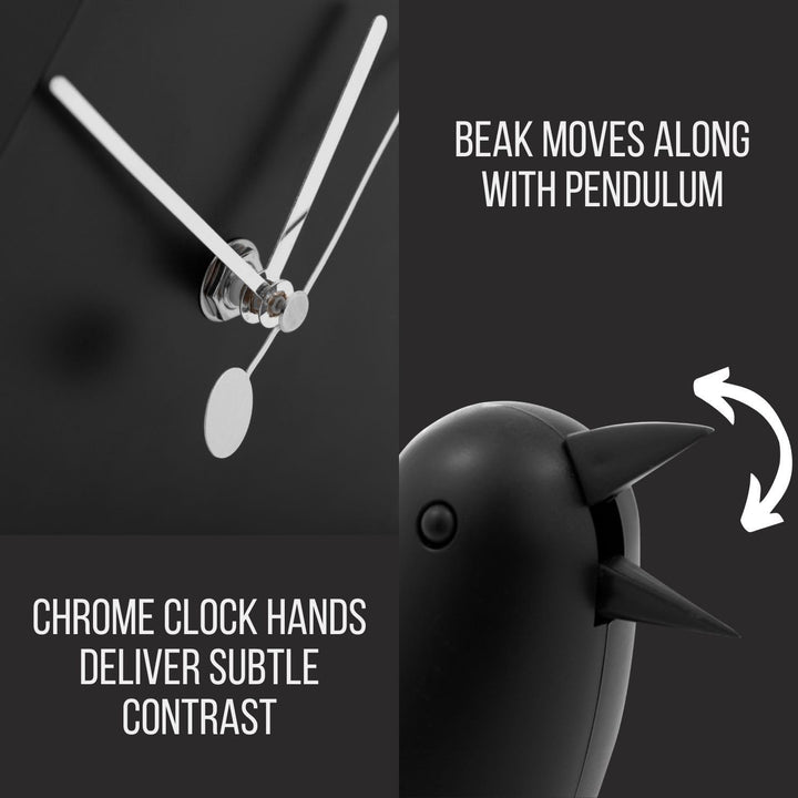 Torre & Tagus 901658 Motion Vogelhaus Uhr mit abnehmbarem Pendel, schwarz, Schwarz