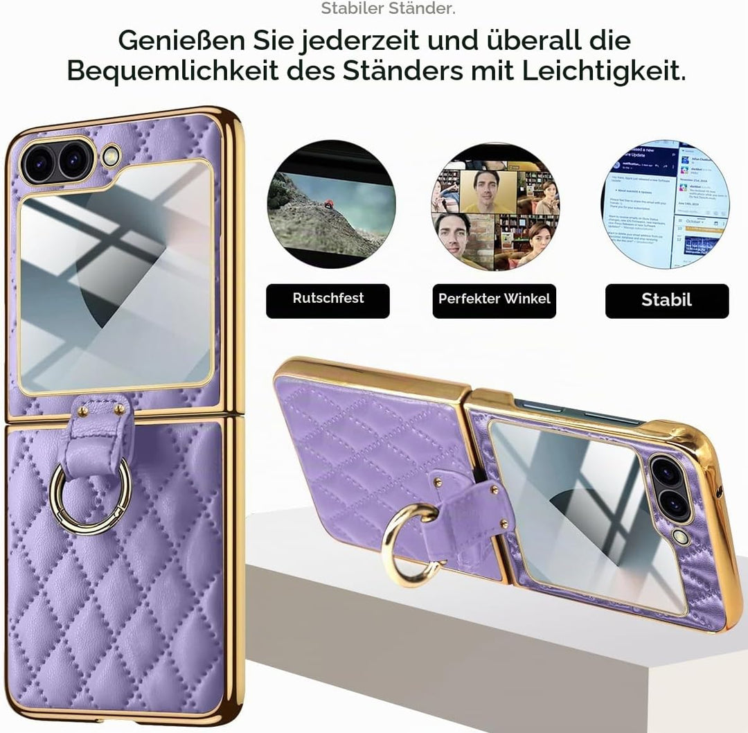 Miimall Lederhülle Kompatibel mit Samsung Galaxy Z Flip 6/Flip7 FE Hülle mit Kameraschutz+Ring Ständ