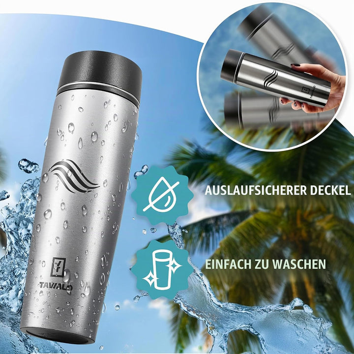 Thermobecher, Reisebecher, 460ml, Farbe Metallic Silber, Isolierbecher aus INOX Edelstahl, auslaufsi