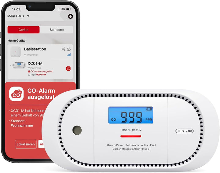 X-Sense Kohlenmonoxid-Melder funktioniert mit der SBS50-Basisstation, verfügt über eine Digitale LCD