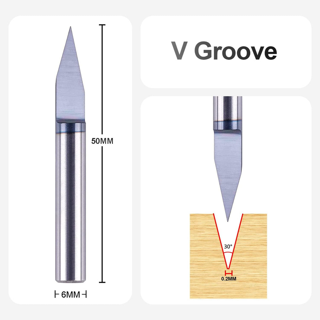 SpeTool Gravierfräser 30 Grad V Nutfräser 6mm Schaft Schriftenfräser Holz 0,2 mm Spitze VHM Graviers