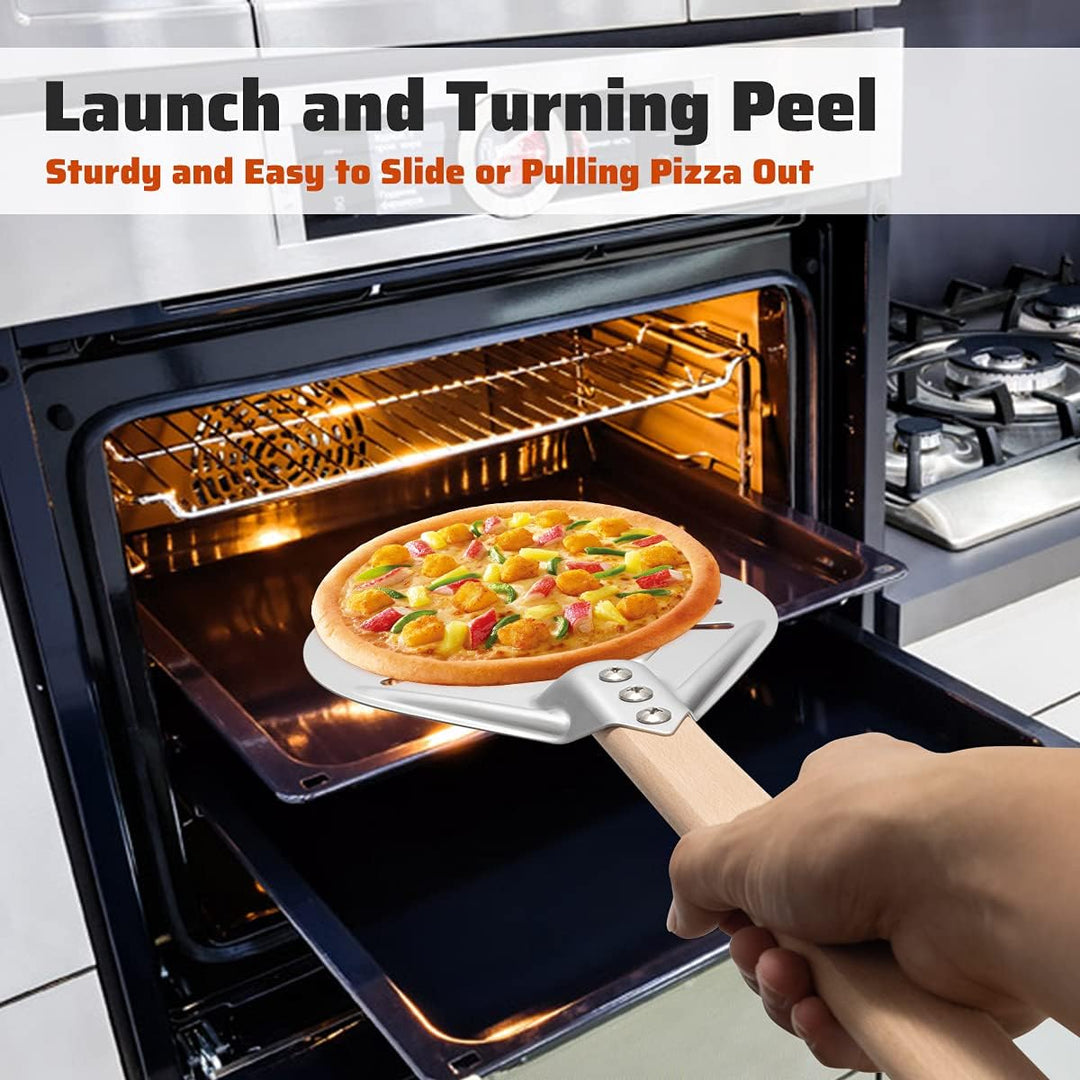 Perforierter Pizzaschieber, 7 Zoll Rund Pizzawender, Leichte Pizzaschaufel aus Hart Eloxiertes Alumi