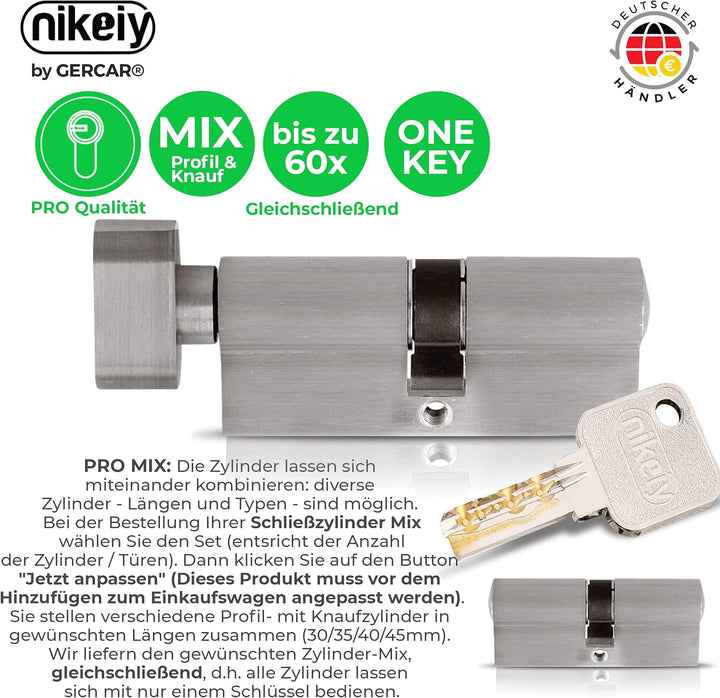 GERCAR Pro Schliessanlage DIY MIX Profilzylinder 35/40 Schliesszylinder gleichschliessend nach wunsc