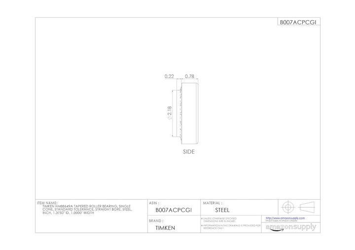 Timken HM88649A Kegelrollenlager, Einzelkegel, Standardtoleranz, gerader Bohrung, Stahl, Zoll: 1,375