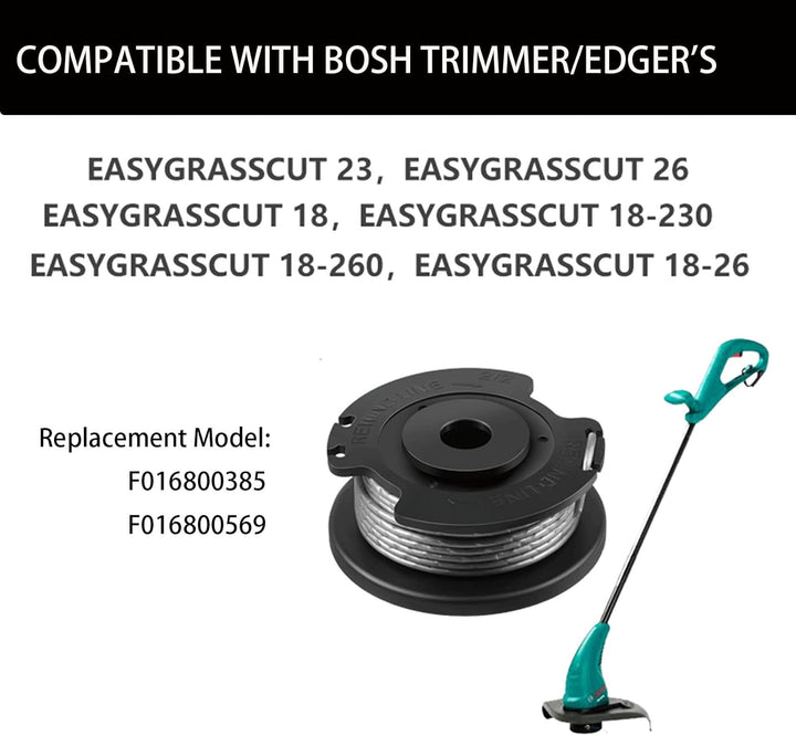 10 Stück Bosch Ersatzspule Set für Rasentrimmer, 0,165 cm x 4.9 m, kompatibel mit Akku-Rasentrimmer