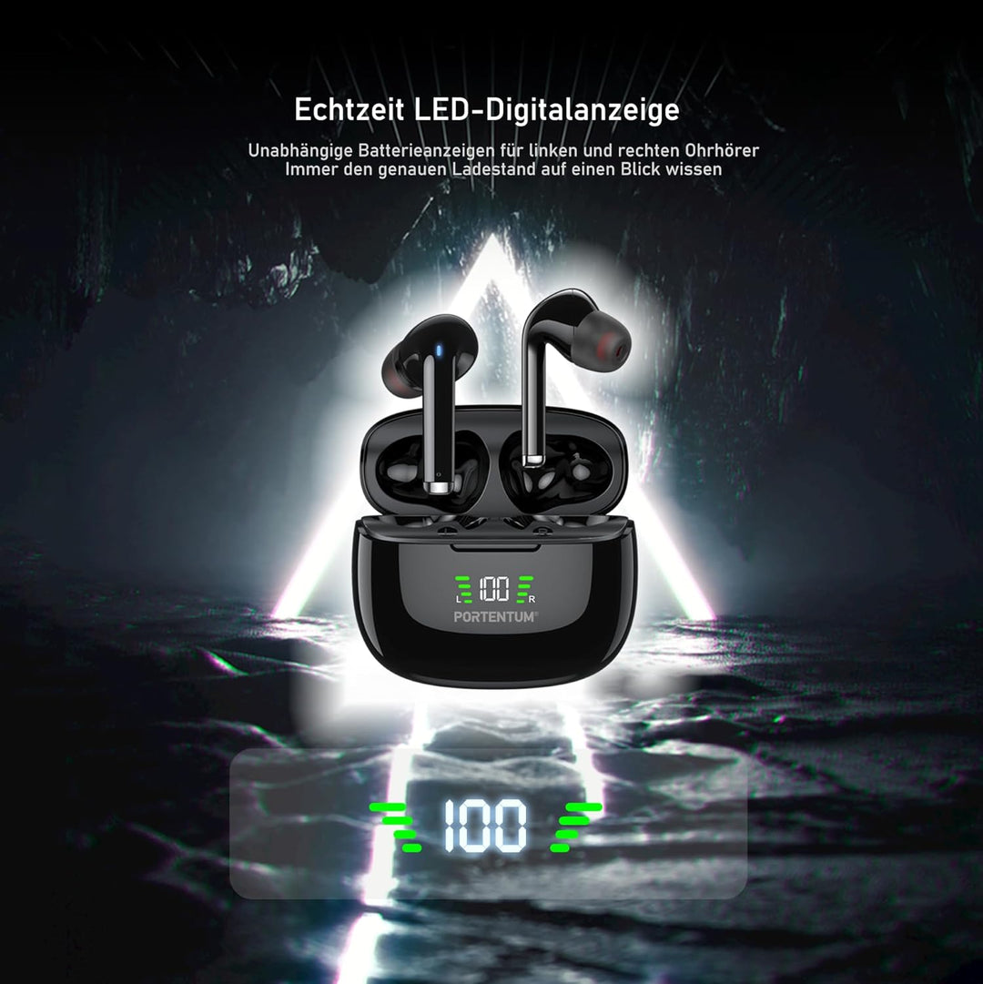PORTENTUM Kopfhörer kabellos bluetooth 6.0 – HYBRID ANC + ENC Geräuschunterdrückung – Akkulaufzeit 6