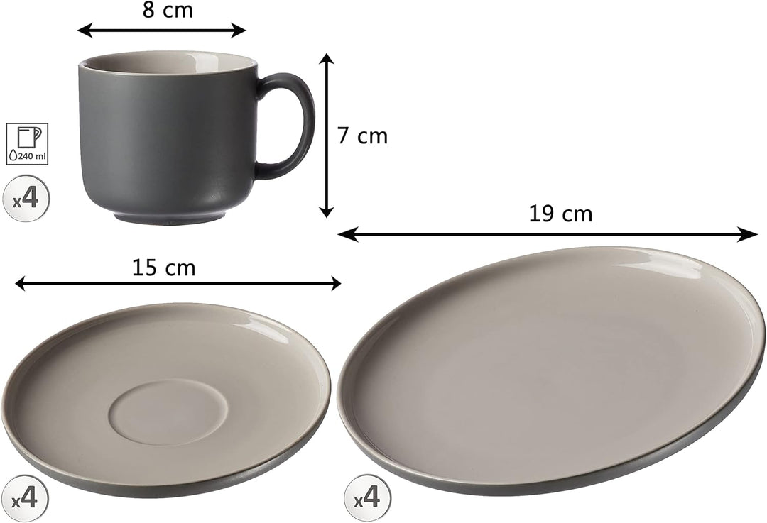Ritzenhoff &amp; Breker Kaffeeservice Jasper, 12-teilig Grau (0407648-69a6813c), Grau (0407648-69a6813c)