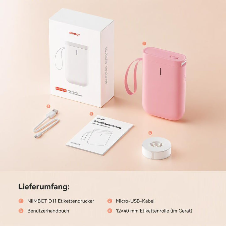NIIMBOT D11 Etikettendrucker Tragbarer Aufkleberdrucker, Wireless-Technologie und 1 Rolle Starter-Et