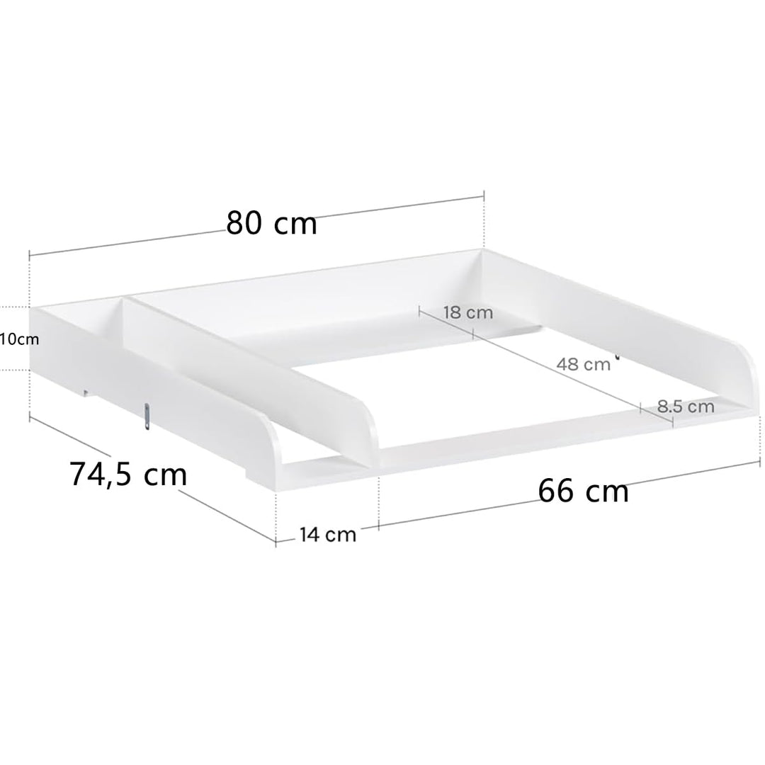 WOLTU Wickelaufsatz aus Holz, Wickeltischaufsatz Wickelkommode Aufsatz mit Trennfach Tiefe 48 cm, fü