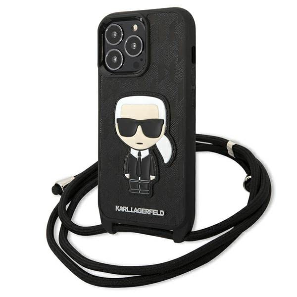 Karl Lagerfeld Monogram Leather Patch und Cord Iconik - iPhone 13 Pro Hülle