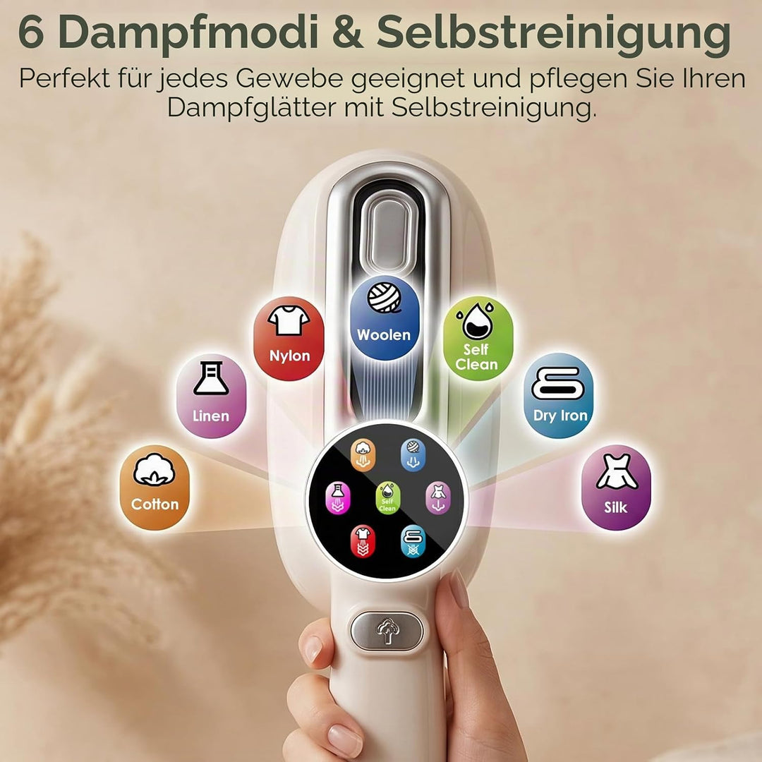 Dampfglätter, 2 IN 1 1300W Reisedampfglätter mit 6 Dampfstufen, LED-Anzeige und 180° Drehbarem Griff