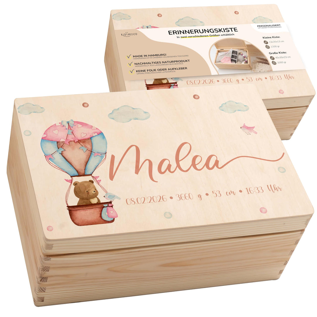 KIDSMOOD - Erinnerungsbox Baby, personalisierte Holzkiste mit Deckel, Ideal zur Aufbewahrung von Eri