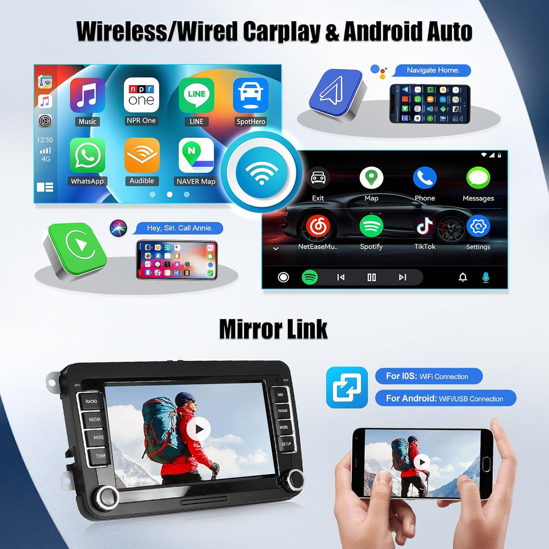 SIXWIN 8-Core 4+64G Android 15 Carplay/Android Auto/DSP Autoradio für VW Golf 5 6 Touran Polo, 7 Zol