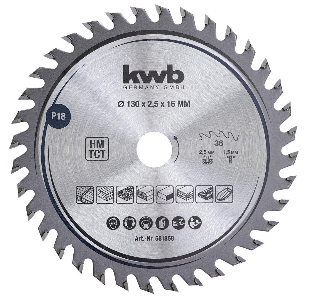 kwb Kreissägeblatt 130 x 16 mm, sehr feiner Schnitt, Sägeblatt geeignet für Arbeitsplatten, Holz und