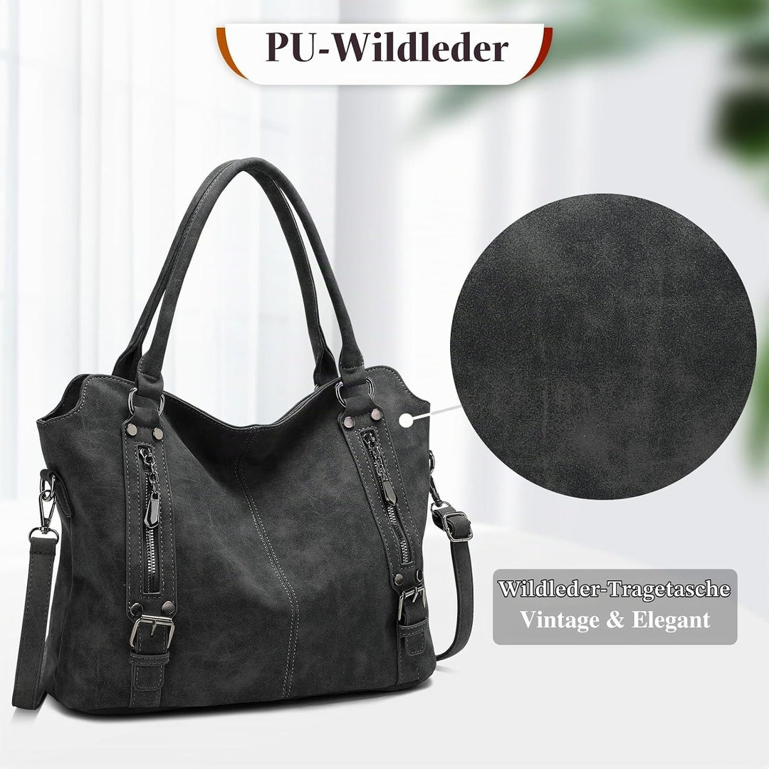 VINBAGGE Damen Handtasche PU Leder Henkeltasche Shopper Tasche Vintage Weiches Umhängetasche Schulte