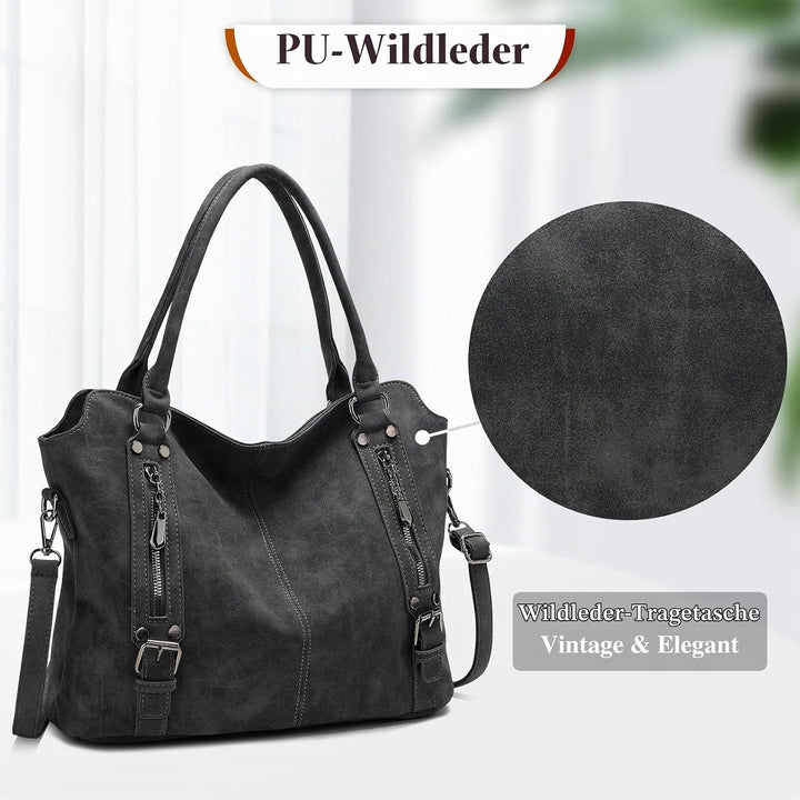 VINBAGGE Damen Handtasche PU Leder Henkeltasche Shopper Tasche Vintage Weiches Umhängetasche Schulte