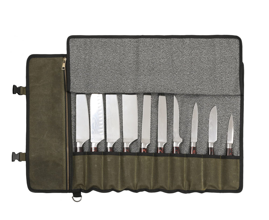 Professionelle Kochmessertasche mit schnittfestem Material, strapazierfähigem, gewachstem 16-Unzen-S