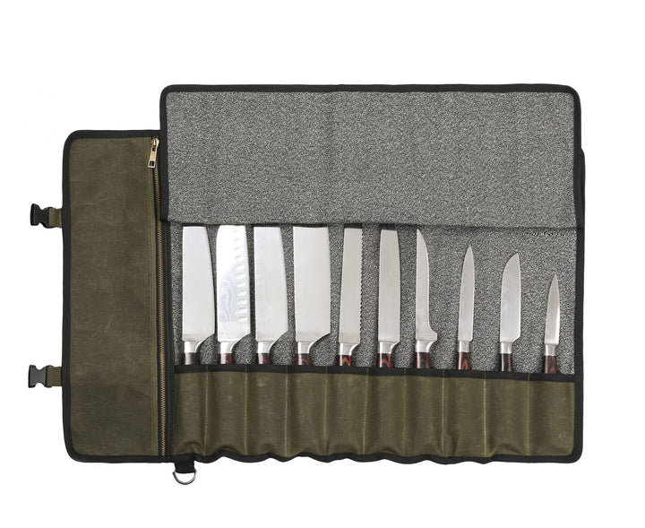 Professionelle Kochmessertasche mit schnittfestem Material, strapazierfähigem, gewachstem 16-Unzen-S