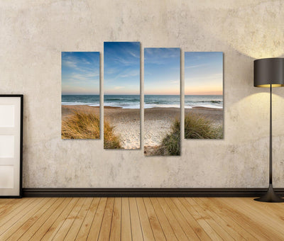 Bild auf Leinwand Strand Meer Sand Nordsee Poster, Leinwandbild, Wandbilder 130x80 4-teilig, 130x80