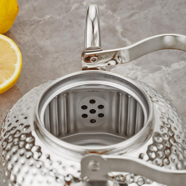 SANQIAHOME® 1,8 Liter Edelstahl-Teekanne mit Siebeinsatz, mit Teesiebgriff,Induktionsgeeignet Silber