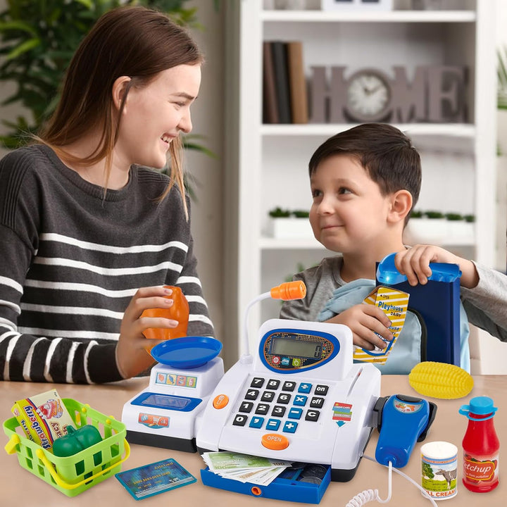 HERSITY Grosse Kinderkasse, Spielzeug Kasse mit Scanner und Sound, Spiel Supermarkt Kinder Kaufladen