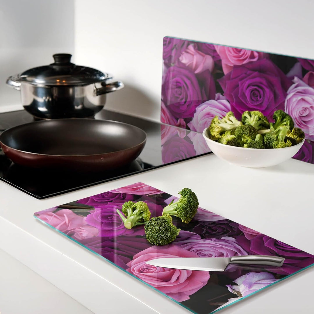Tulup Schneidebrett Spritzschutz Abdeckung 2x30x52 cm Rosa Gehärtetes Glas Kochplattenabdeckung Herd