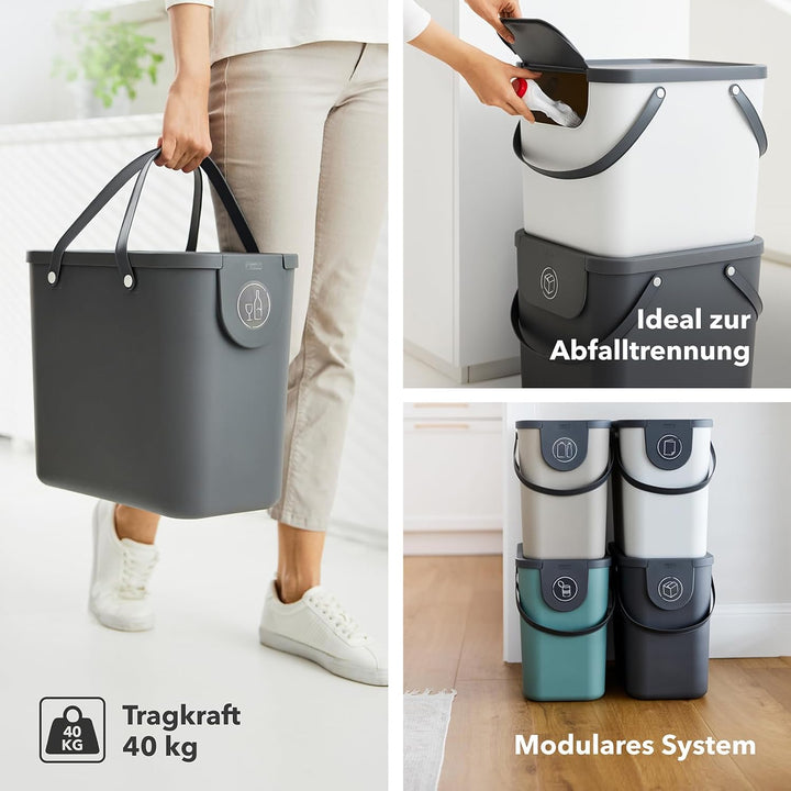 Rotho Albula Mülltrennungssystem 25l für die Küche, Kunststoff (PP) BPA-frei, cappuccino/anthrazit,