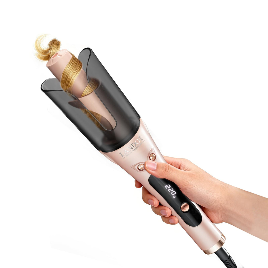 LANDOT 25mm Automatischer Rotierender Lockenstab - Für Beach Waves und Natürliche Locken, mit 8 Temp
