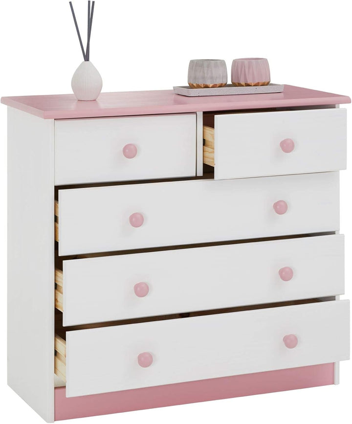 IDIMEX Kommode Rondo, schöne Anrichte mit 5 Schubladen, praktisches Sideboard aus massiver Kiefer in