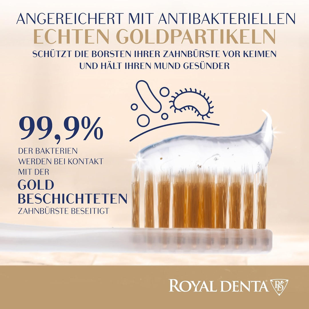 Royal Denta Gold Zahnbürsten mit weichen Borsten 4er-Pack - Doppellänge Borsten für effektive Interd