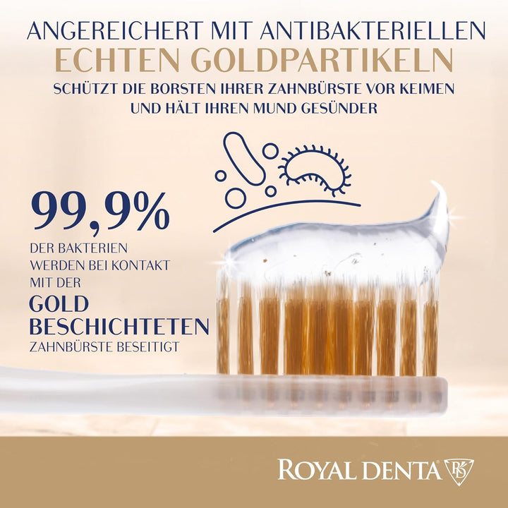 Royal Denta Gold Zahnbürsten mit weichen Borsten 4er-Pack - Doppellänge Borsten für effektive Interd
